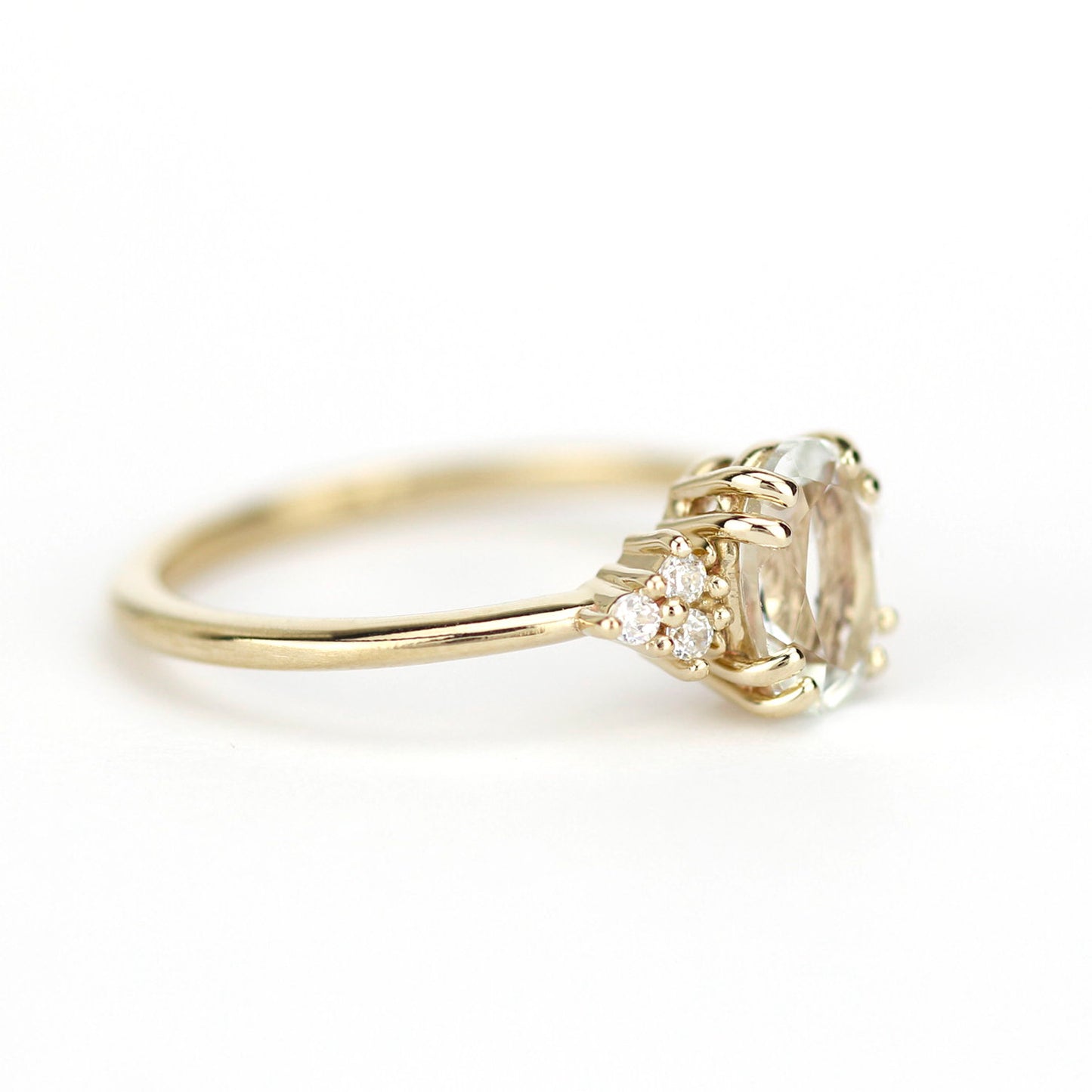 Oval engagement ring white topaz and diamonds, minimalist ring 18k gold - NOOI JEWELRY