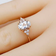 Load image into Gallery viewer, White topaz and diamond engagement ring, simple cluster ring rose gold - NOOI JEWELRY