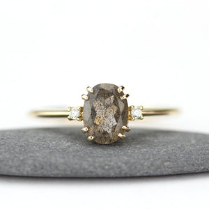 oval engagement ring labradorite with side stones unique - NOOI JEWELRY