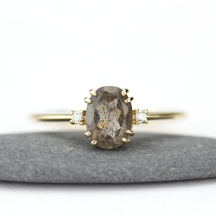 oval engagement ring labradorite with side stones unique - NOOI JEWELRY