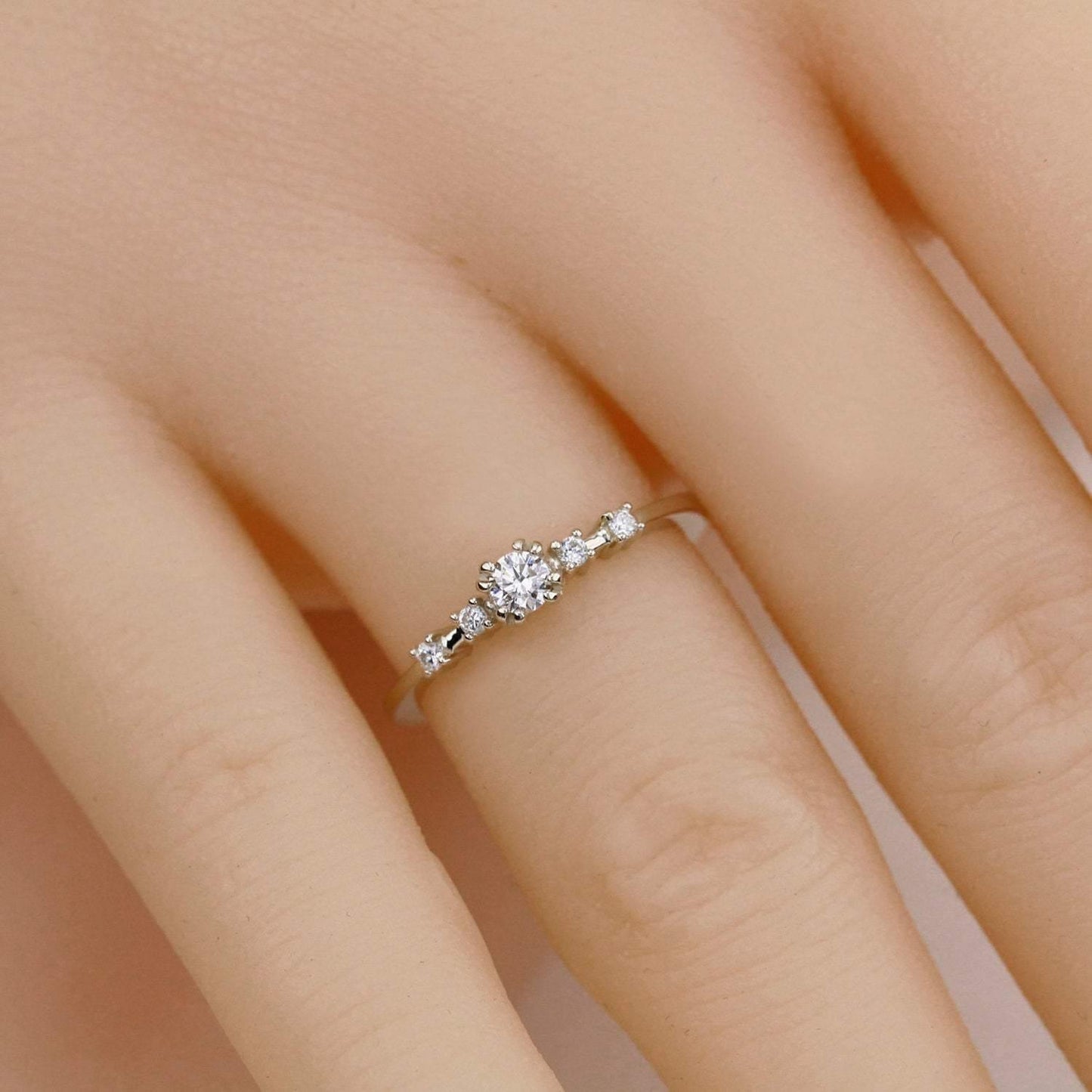 delicate engagement ring, minimalist white gold ring, dainty engagement ring | R246NWG - NOOI JEWELRY