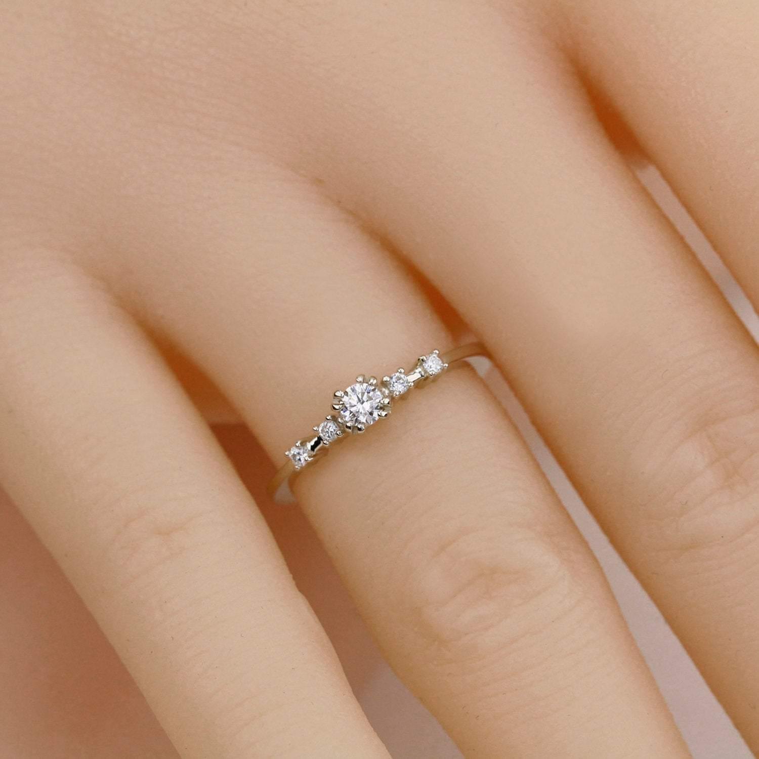 delicate engagement ring, minimalist white gold ring, dainty engagement ring | R246NWG - NOOI JEWELRY