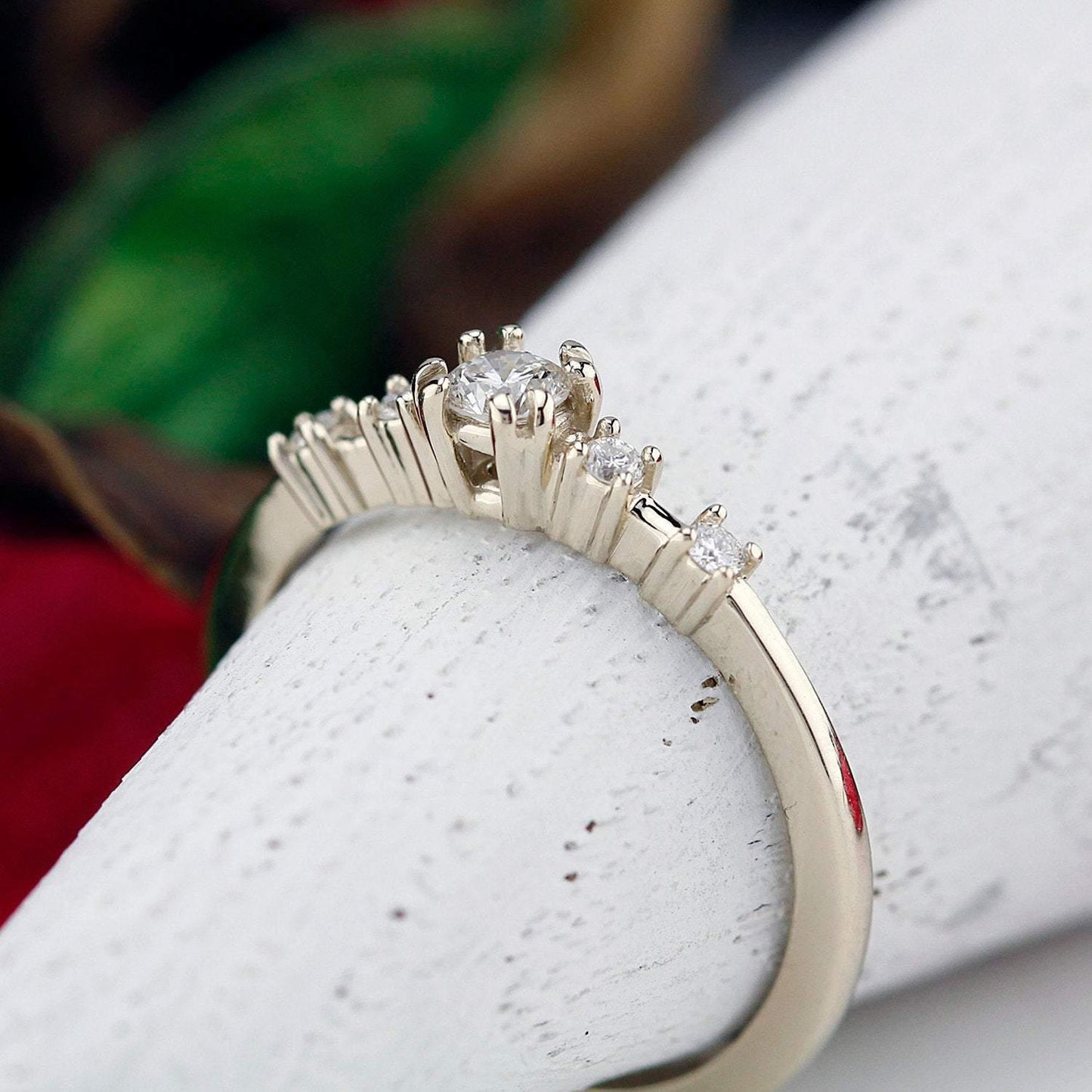 delicate engagement ring, minimalist white gold ring, dainty engagement ring | R246NWG - NOOI JEWELRY