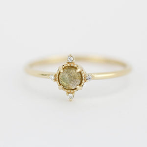 Rose cut labradorite and diamond engagement ring simple - NOOI JEWELRY