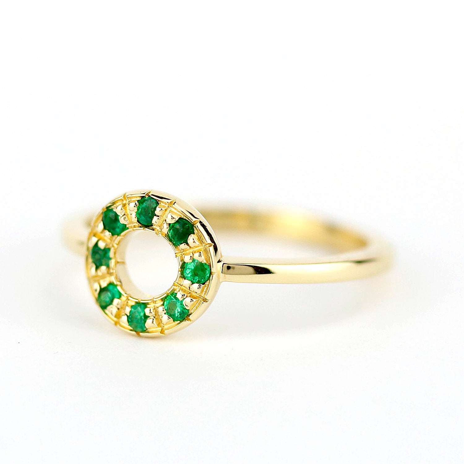 open circle engagement ring emerald - NOOI JEWELRY
