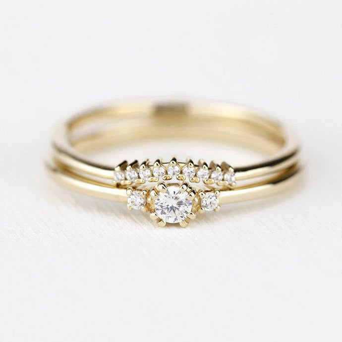 Bridal set rings, Engagement ring, bridal set jewellery, Bridal ring set, Bridal ring gold, diamond wedding band, bridal ring - NOOI JEWELRY