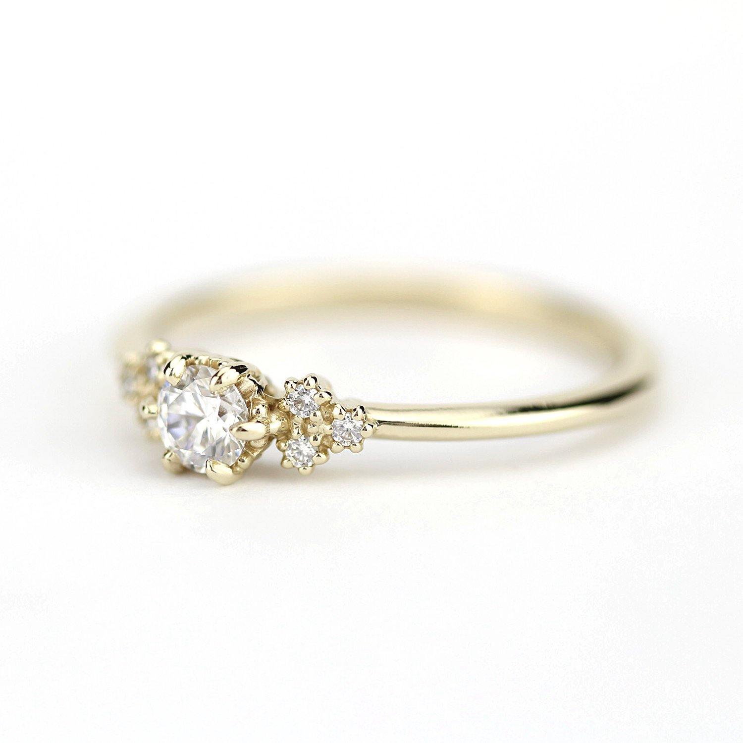 delicate diamond engagement ring | round diamond engagement rings thin band unique - NOOI JEWELRY