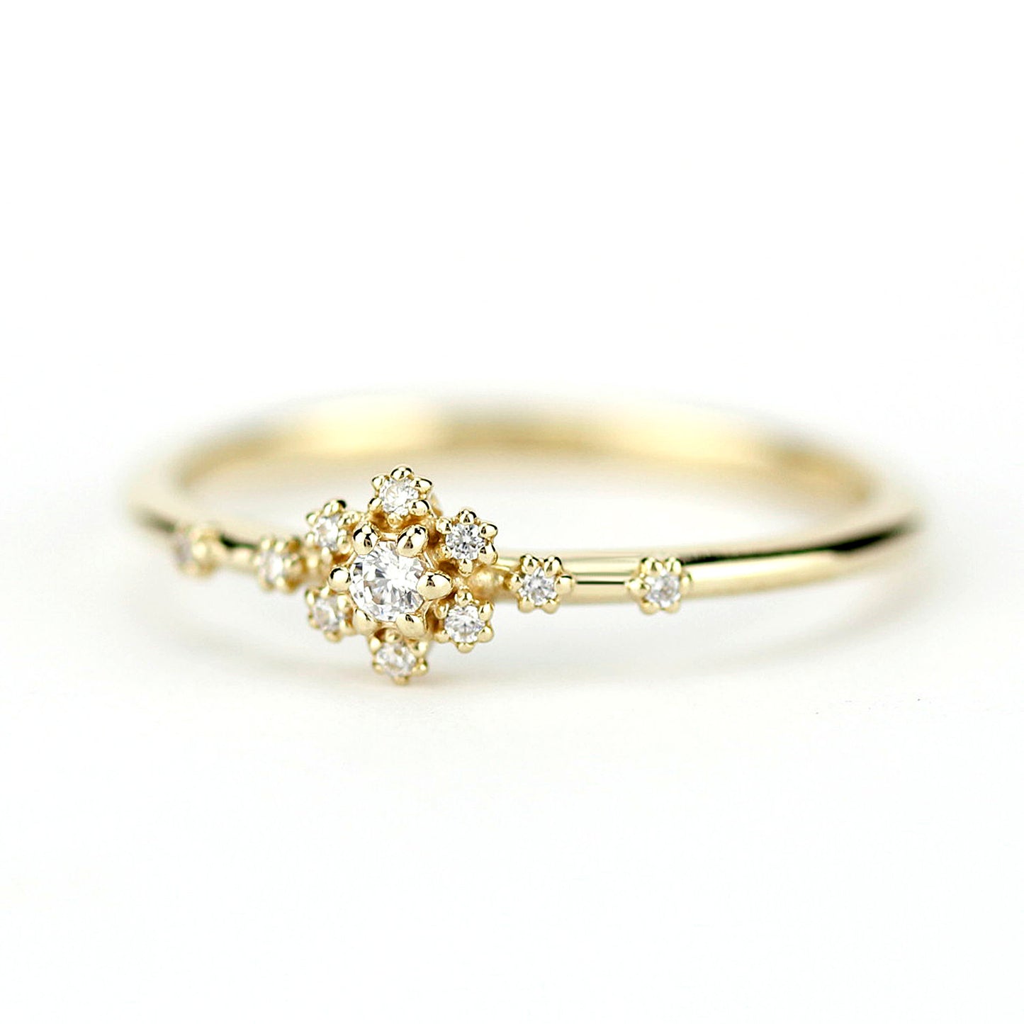 small diamond cluster engagement ring | halo engagement ring round small simple - NOOI JEWELRY