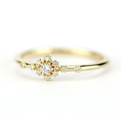 small diamond cluster engagement ring | halo engagement ring round small simple - NOOI JEWELRY