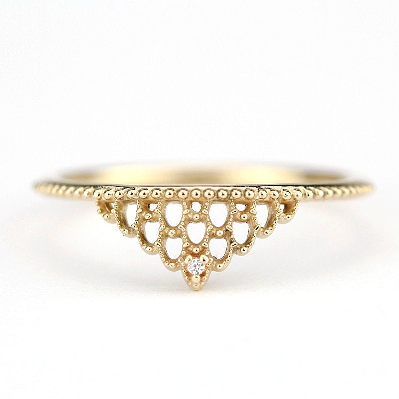 filigree wedding band with diamond - NOOI JEWELRY