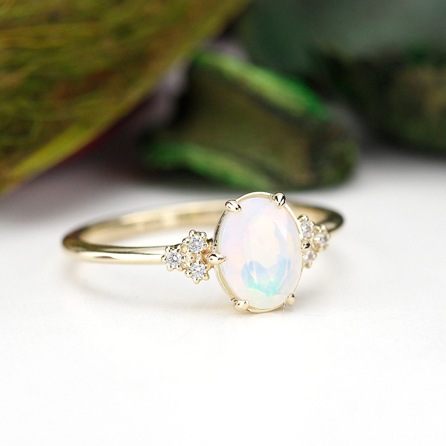 oval opal engagement ring diamonds - NOOI JEWELRY