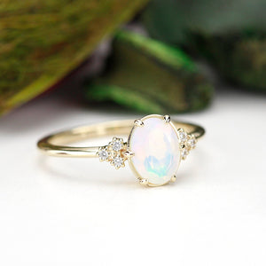 oval opal engagement ring diamonds - NOOI JEWELRY