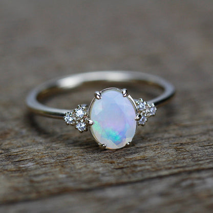 oval opal engagement ring diamonds - NOOI JEWELRY