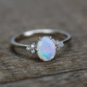 oval opal engagement ring diamonds - NOOI JEWELRY