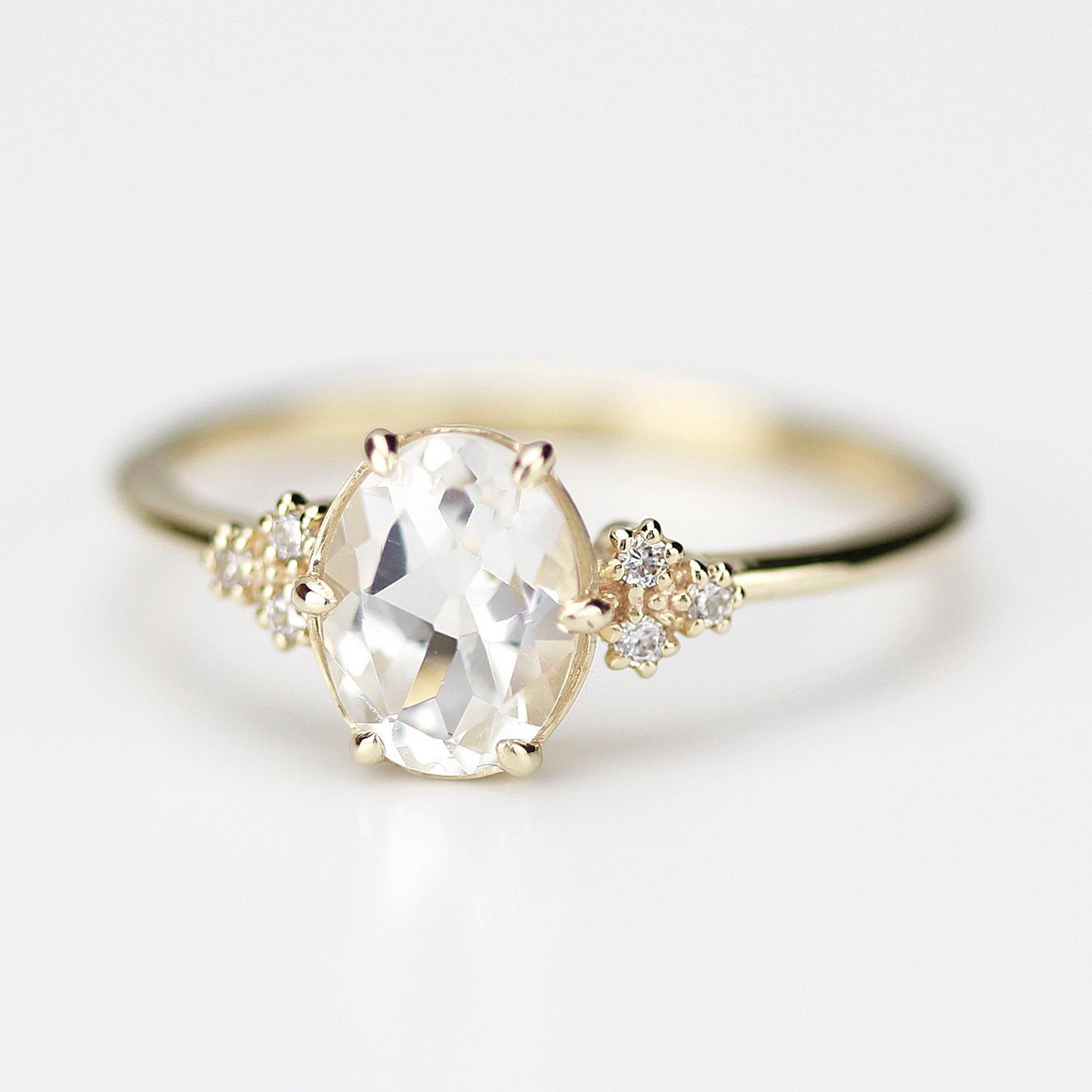 White topaz and diamond engagement ring simple - NOOI JEWELRY