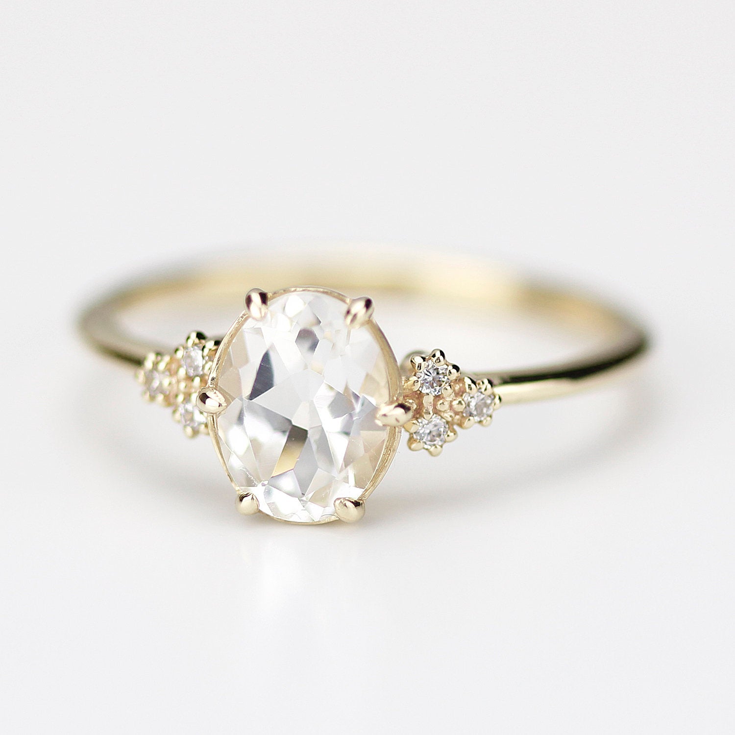 White topaz and diamond engagement ring simple - NOOI JEWELRY