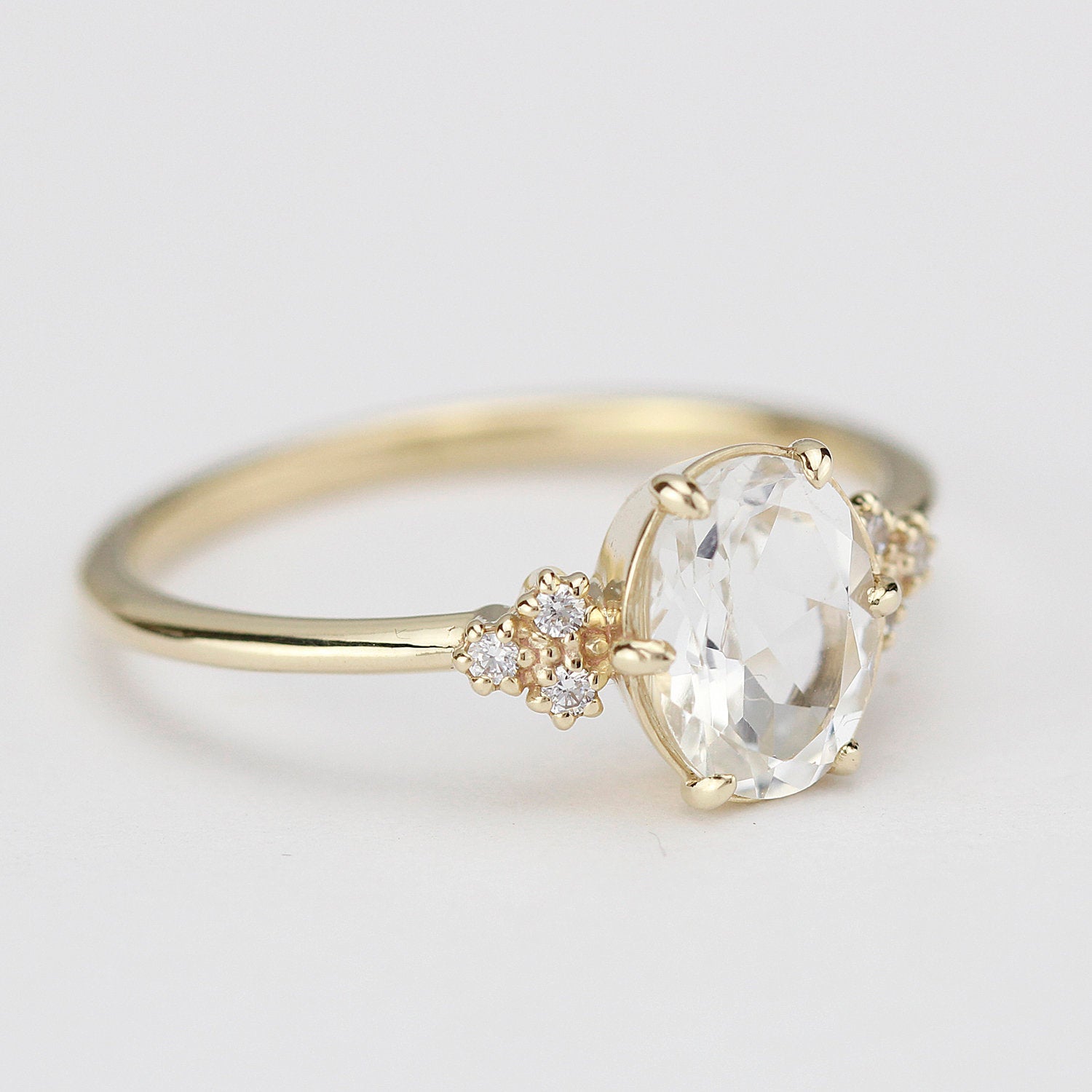 White topaz and diamond engagement ring simple - NOOI JEWELRY