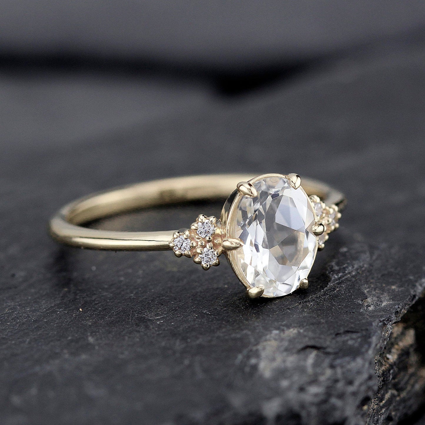 White topaz and diamond engagement ring simple - NOOI JEWELRY