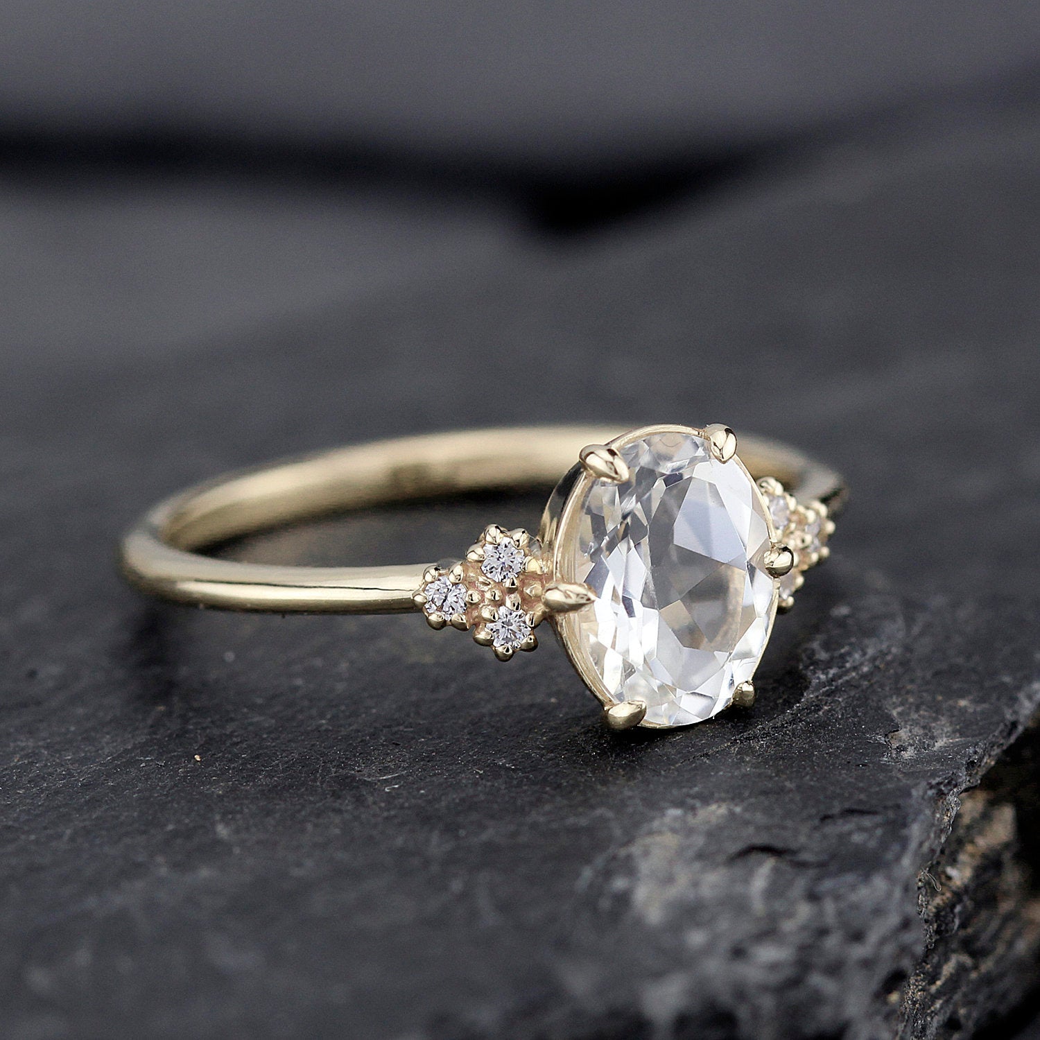 White topaz and diamond engagement ring simple - NOOI JEWELRY
