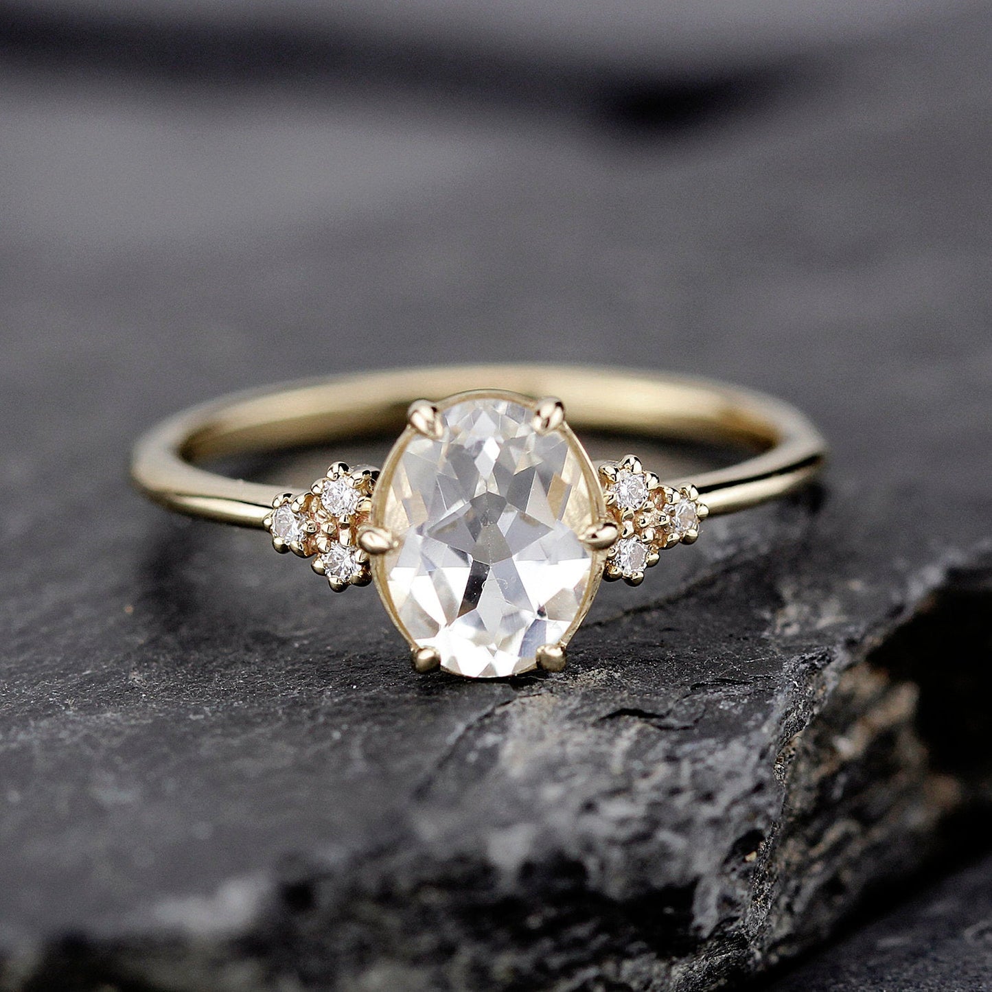 White topaz and diamond engagement ring simple - NOOI JEWELRY