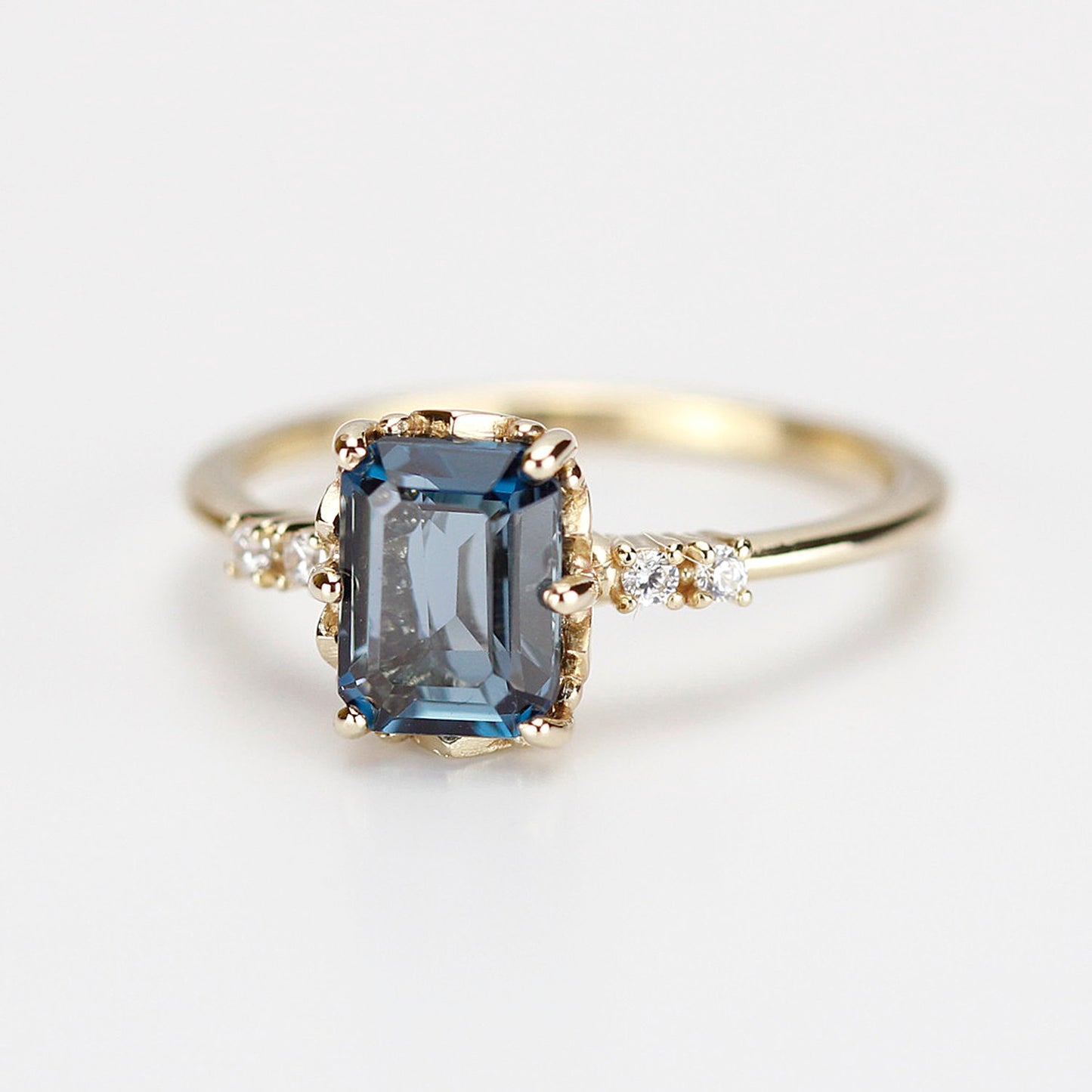 Emerald cut London blue topaz and diamond engagement ring - NOOI JEWELRY