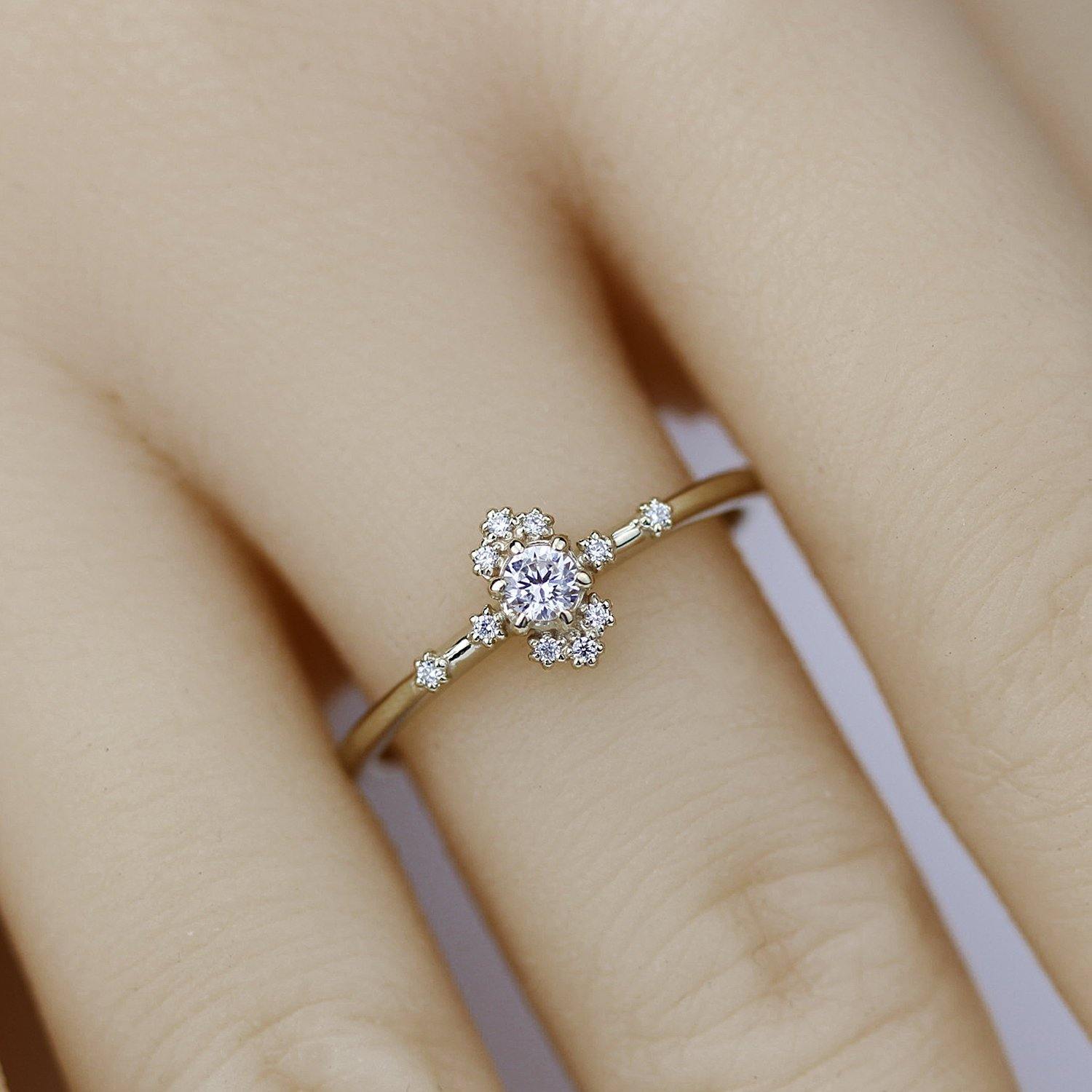 dainty engagement ring simple diamonds | small diamond cluster ring - NOOI JEWELRY