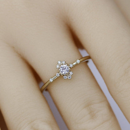 dainty engagement ring simple diamonds | small diamond cluster ring - NOOI JEWELRY
