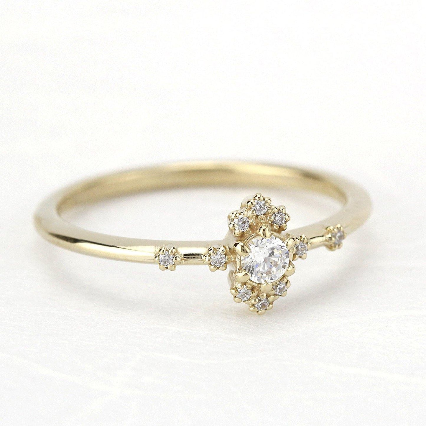 dainty engagement ring simple diamonds | small diamond cluster ring - NOOI JEWELRY
