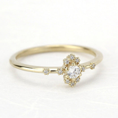 dainty engagement ring simple diamonds | small diamond cluster ring - NOOI JEWELRY