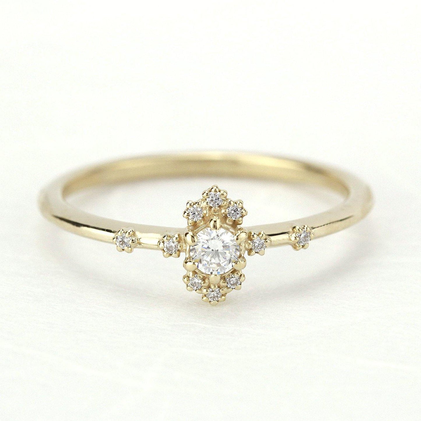 dainty engagement ring simple diamonds | small diamond cluster ring - NOOI JEWELRY