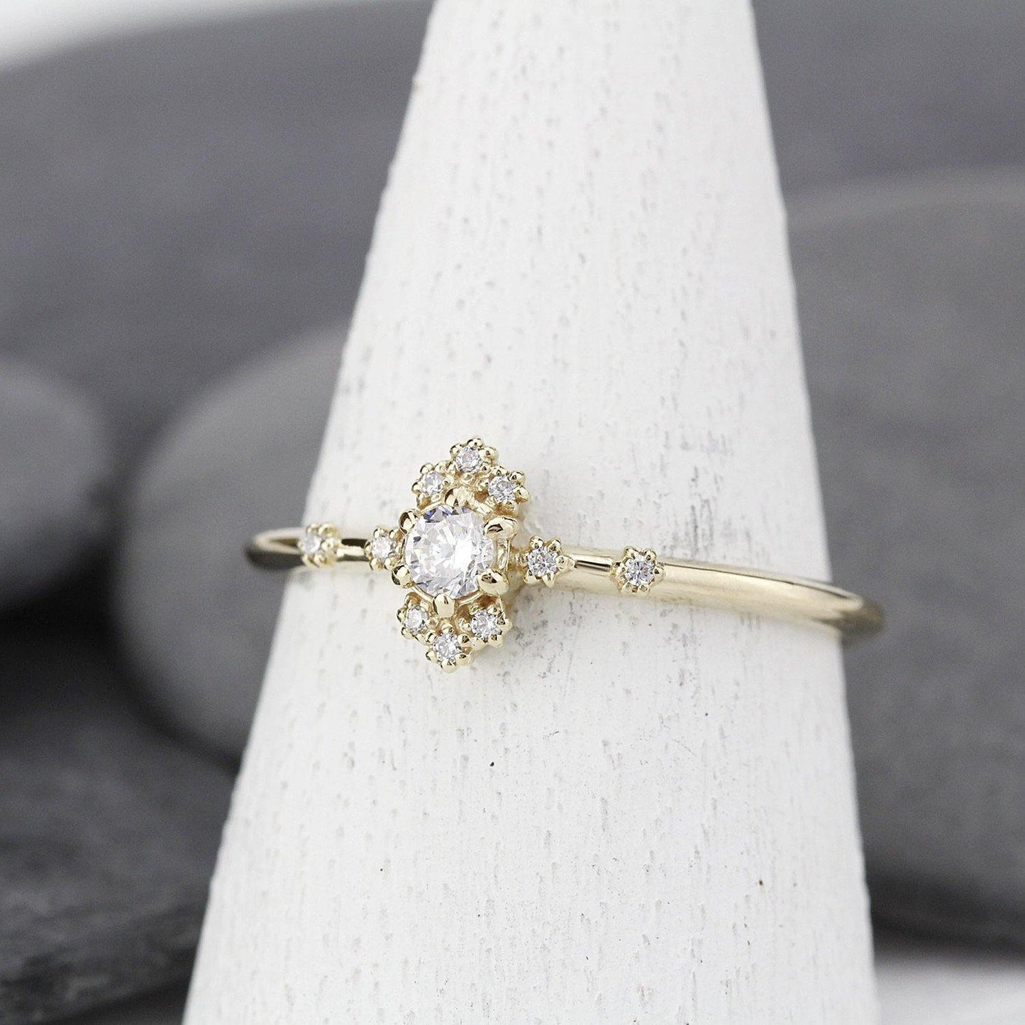 dainty engagement ring simple diamonds | small diamond cluster ring - NOOI JEWELRY