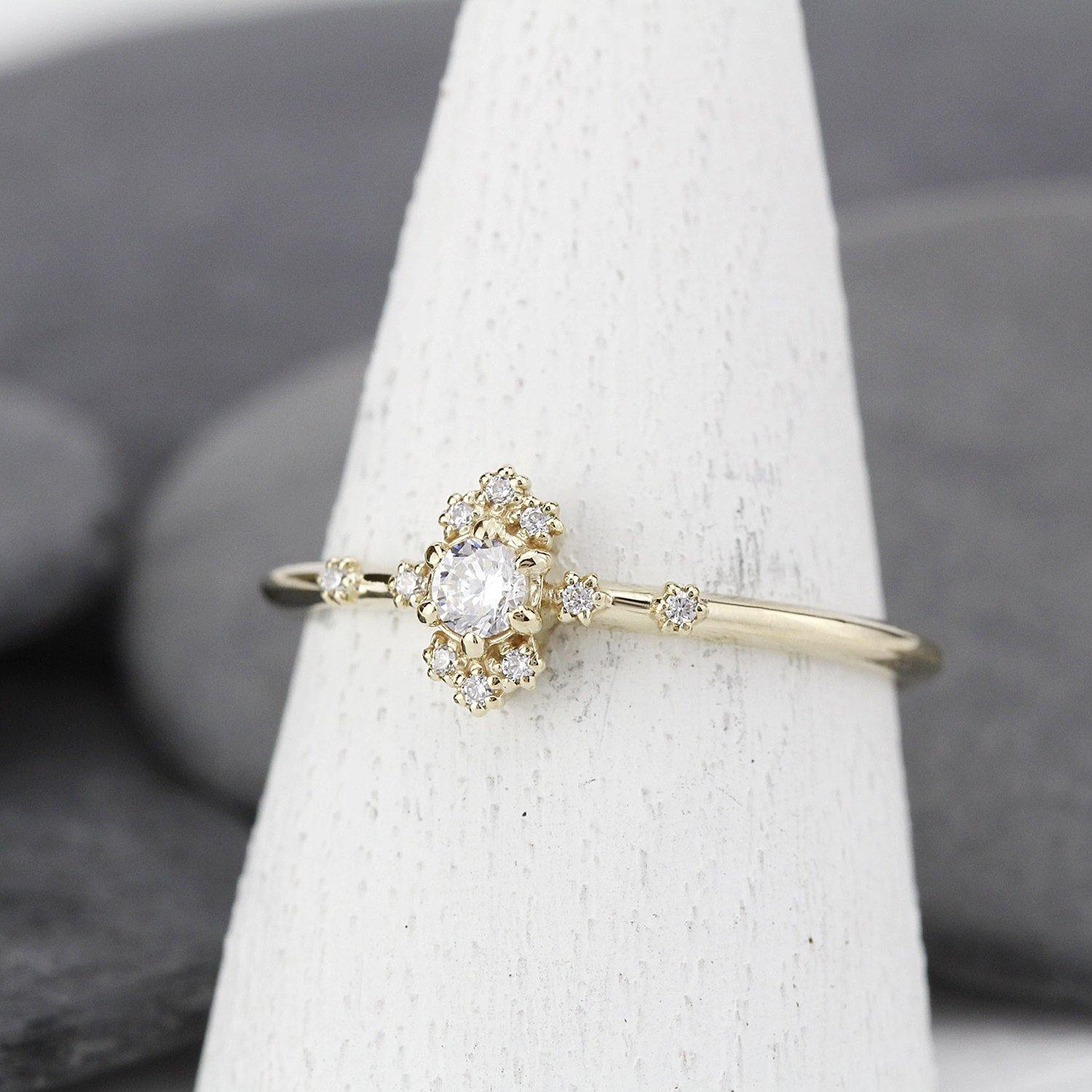 dainty engagement ring simple diamonds | small diamond cluster ring - NOOI JEWELRY