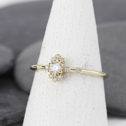 dainty engagement ring simple diamonds | small diamond cluster ring - NOOI JEWELRY