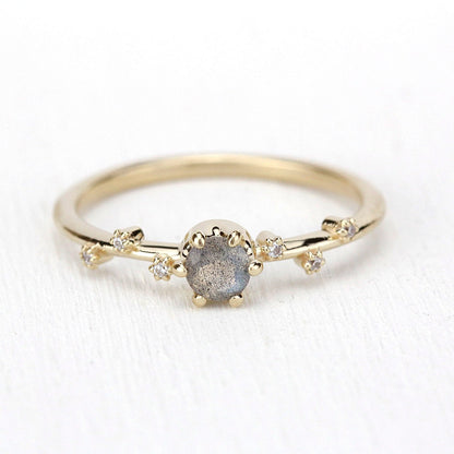 labradorite and diamond engagement ring, simple ring 18k gold - NOOI JEWELRY