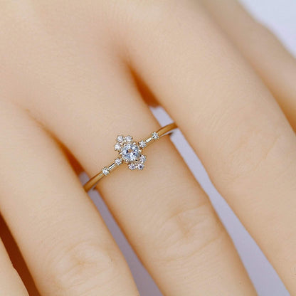 aquamarine engagement ring with diamonds,18k yellow gold - NOOI JEWELRY