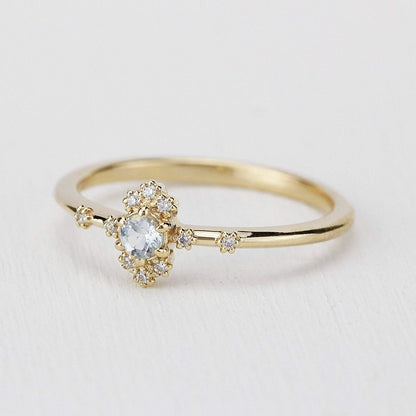 aquamarine engagement ring with diamonds,18k yellow gold - NOOI JEWELRY