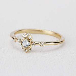aquamarine engagement ring with diamonds,18k yellow gold - NOOI JEWELRY