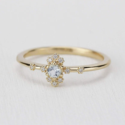 aquamarine engagement ring with diamonds,18k yellow gold - NOOI JEWELRY