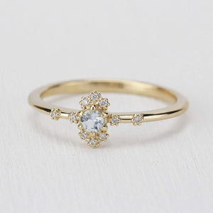 aquamarine engagement ring with diamonds,18k yellow gold - NOOI JEWELRY