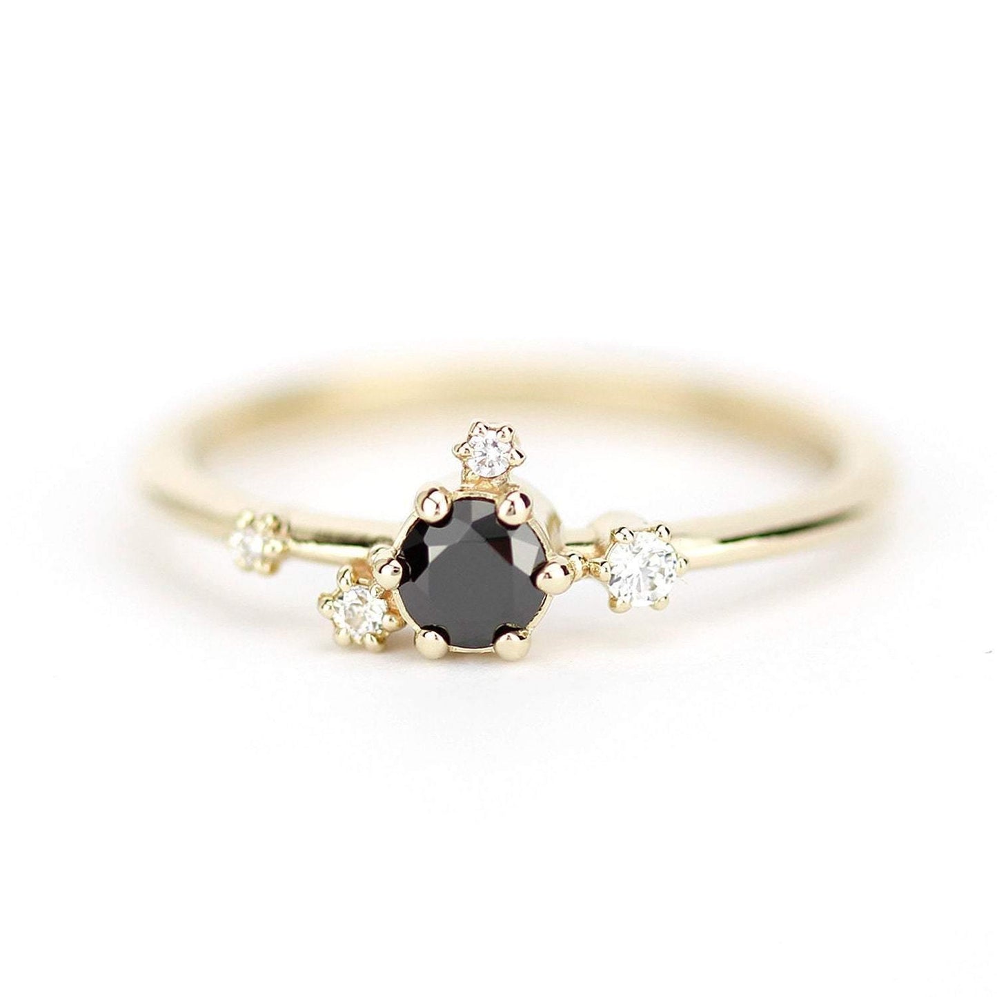 delicate engagement ring, black diamond Engagement ring, engagement ring white diamonds, Contemporary engagement ring - NOOI JEWELRY