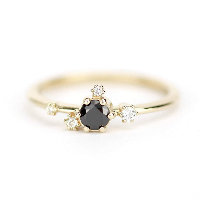delicate engagement ring, black diamond Engagement ring, engagement ring white diamonds, Contemporary engagement ring - NOOI JEWELRY