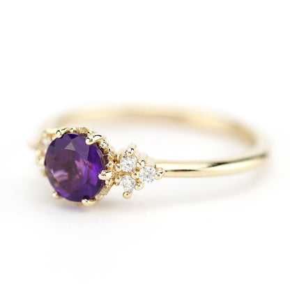 diamond and amethyst engagement ring, cluster ring purple amethyst 18k gold - NOOI JEWELRY
