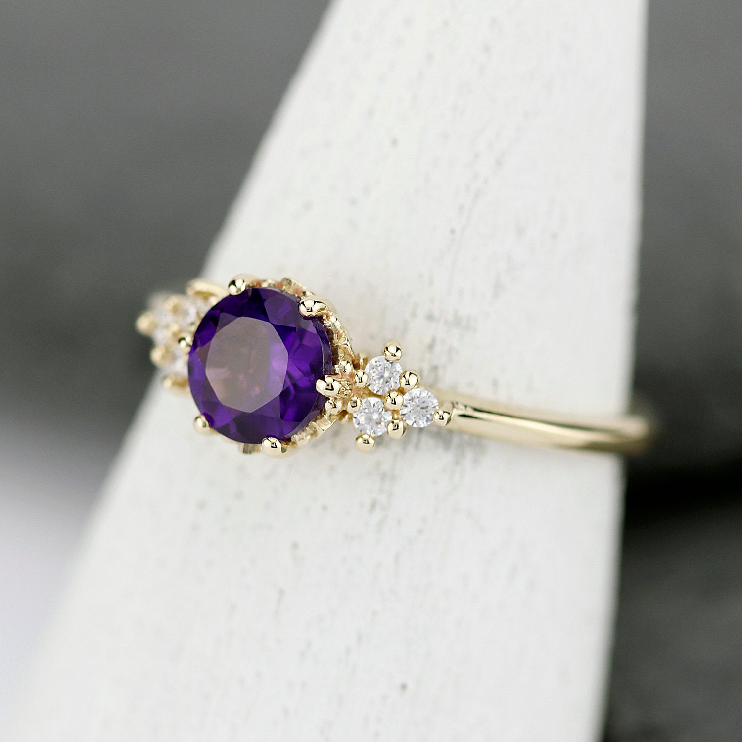 diamond and amethyst engagement ring, cluster ring purple amethyst 18k gold - NOOI JEWELRY