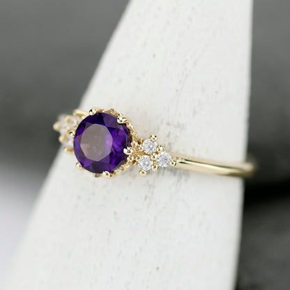 diamond and amethyst engagement ring, cluster ring purple amethyst 18k gold - NOOI JEWELRY