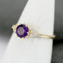 Load image into Gallery viewer, diamond and amethyst engagement ring, cluster ring purple amethyst 18k gold - NOOI JEWELRY