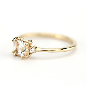 White topaz and diamond ring, princess cut engagement ring 18k gold and diamonds - NOOI JEWELRY