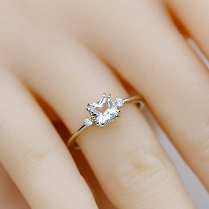 White topaz and diamond ring, princess cut engagement ring 18k gold and diamonds - NOOI JEWELRY