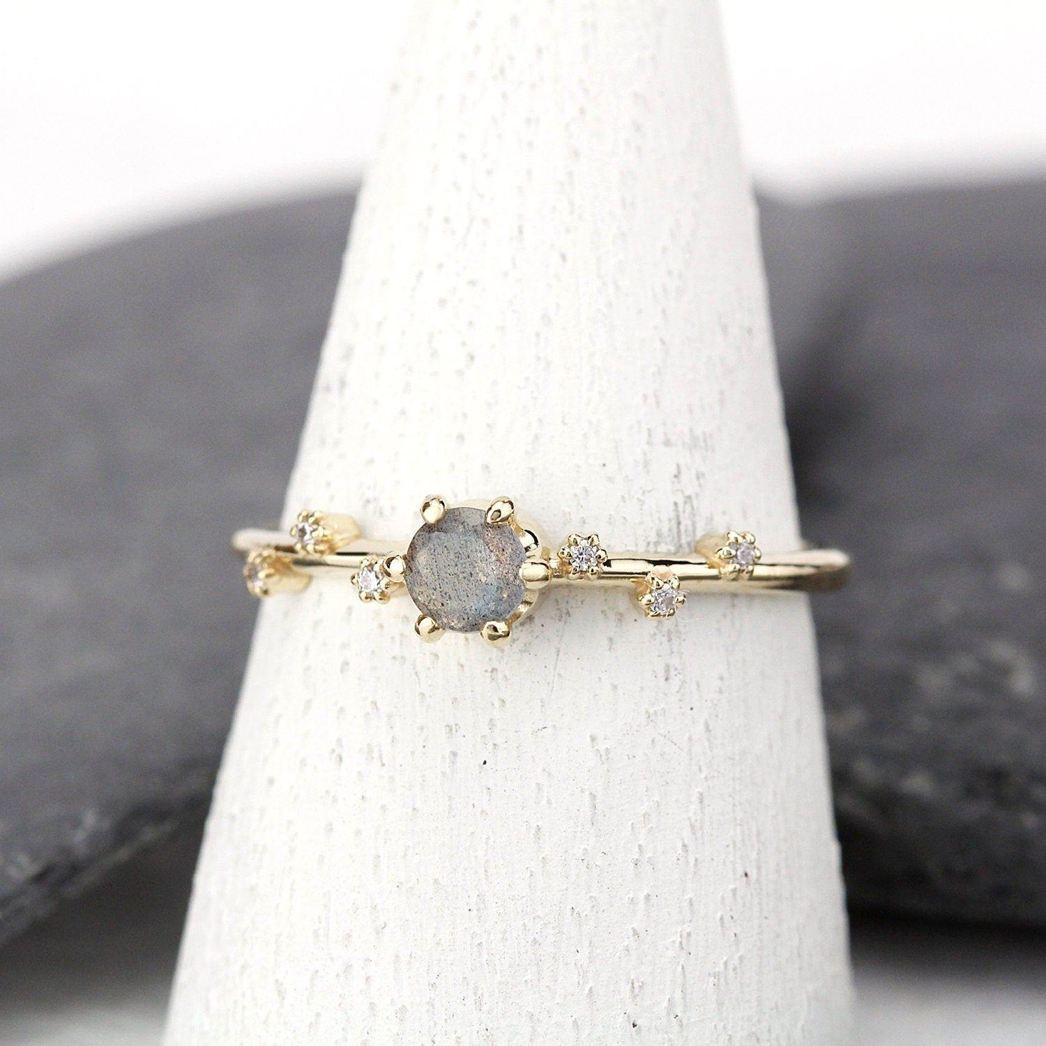 simple diamond ring, labradorite engagement ring, minimalist engagement ring, delicate diamond ring, unique modern ring, simple ring