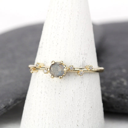 simple diamond ring, labradorite engagement ring, minimalist engagement ring, delicate diamond ring, unique modern ring, simple ring