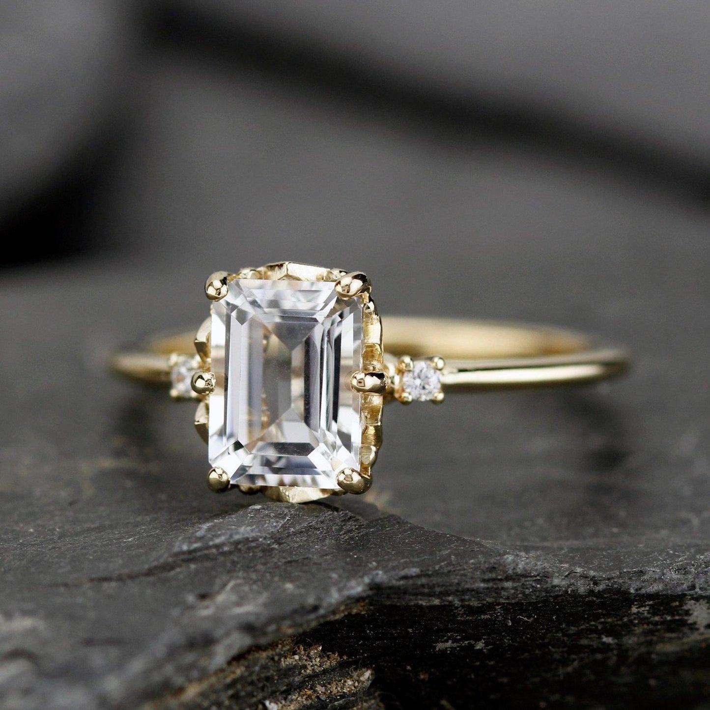 diamond engagement ring, emerald cut engagement ring, minimalist engagement ring, engagement ring, delicate ring, unique engagement ring - NOOI JEWELRY
